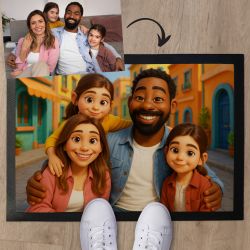 Tapis personnalisé style mini-figurines style Pixar / Disney – À partir de votre photo – Déco originale famille ou couple