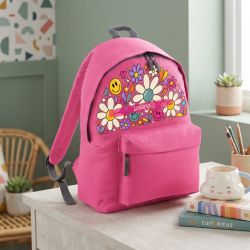 Sac à dos école fille personnalisé avec prénom | Power Flower - Couleur Fuchsia Moyen 13L