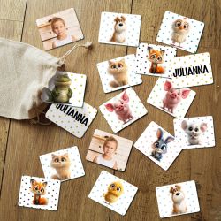 Jeu de mémoire modèle animaux personnalisé avec photo & prénom de l'enfant (30 pièces)