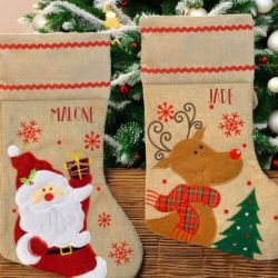 Destockage : Chaussette de Noël déjà imprimée, modèle Jute imprimée