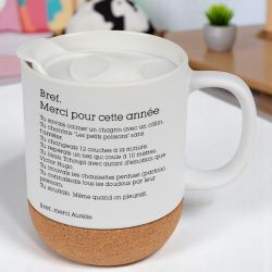 Mug et sa base en liège Bref. pour personnel de crèche