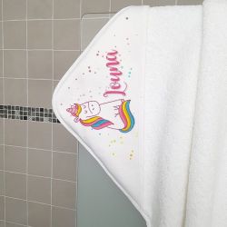 Cape de bain personnalisée en éponge | pour enfant | avec prénom | modèle Licorne color
