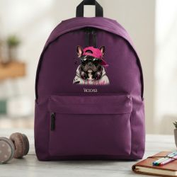 Sac à dos école enfant personnalisé avec prénom | Dog - Couleur Aubergine grand 18L