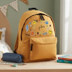 Sac à dos école enfant personnalisé avec prénom | Pop - Couleur Moutarde grand 18L