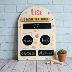 Panneau 1er et dernier jour d'école personnalisé 20x28 cm en bois réutilisable avec craie prénom rentrée scolaire