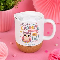 Mug base liège personnalisé Chouette la crèche | Idée cadeau Nounou