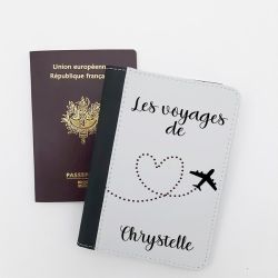 Protège passeport personnalisable Avion coeur