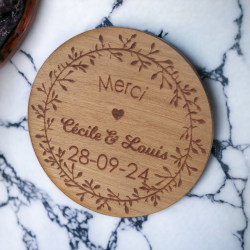 Magnets Save the date personnalisées | Remerciement | Mariage | en bois Couronne de fleurs