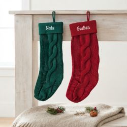 Grande chaussette de Noël personnalisée en tricot – Prénom brodé 50 cm