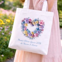 Totebag Mamie chérie Coeur fleuri