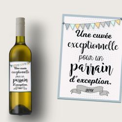Etiquette bouteille vin pour parrain exceptionnel