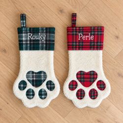 Chaussette de Noël personnalisée chien et chat – Patte avec prénom brodé