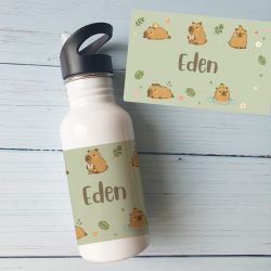 Gourde enfant personnalisée Capybara avec prénom | Gourde en acier inoxydable, en aluminium ou bouteille isotherme