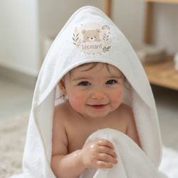 Cape de bain bébé personnalisée avec prénom – Modèle Ourson